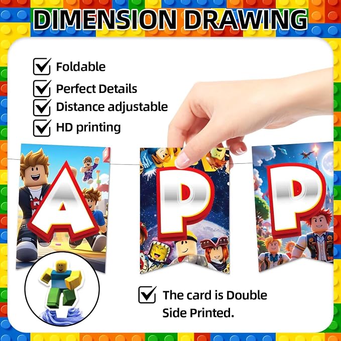 42Pack Roblo-x Theme Birthday Party Supplies Pack Includes，Banner，Cake - Image 4