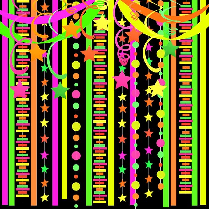 530feet UV Paper Neon Garland Neon Streamers Glow in The Dark Glow Party - Image 7