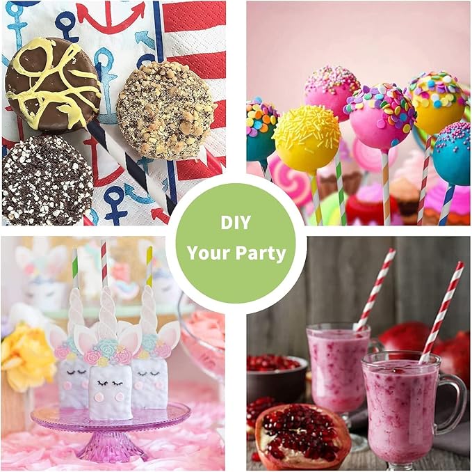 Biodegradable Black White Checkered Straws, 100 PCS Racing Car Straws Disposable Black Striped Paper Drinking Straw for Checkered Party Supplies, Treat Stick and Cake Pop Sticks