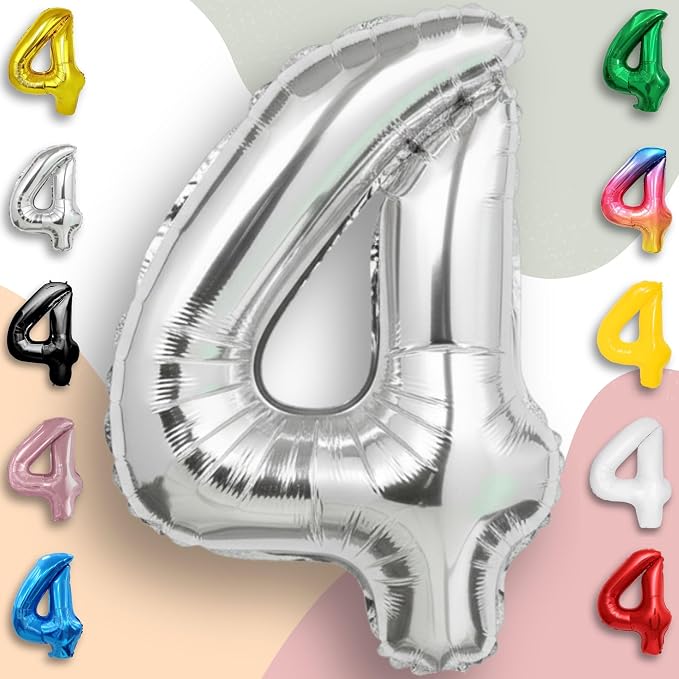 Silver Number Balloon 4 Mylar Foil Balloons 16 inch Small - Image 6