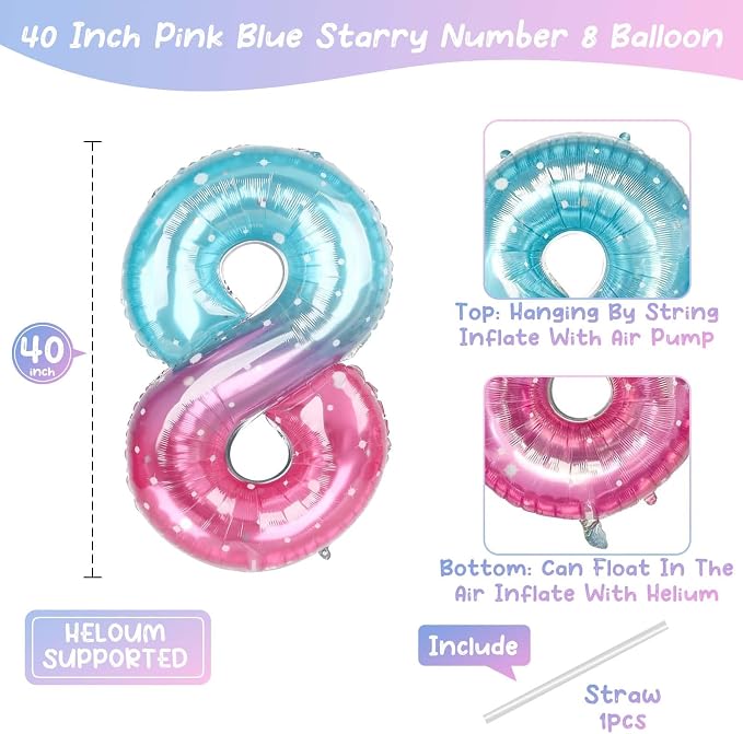40 Inch Blue Pink Number 18 Balloon, Ombre 18th Birthday Decor - Image 4