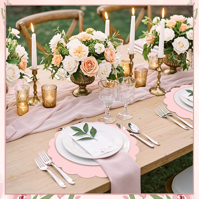 60 Pcs Light Pink Paper Placemats, 13.5 Inch Scalloped Table Mats | Thick Paper - Image 7
