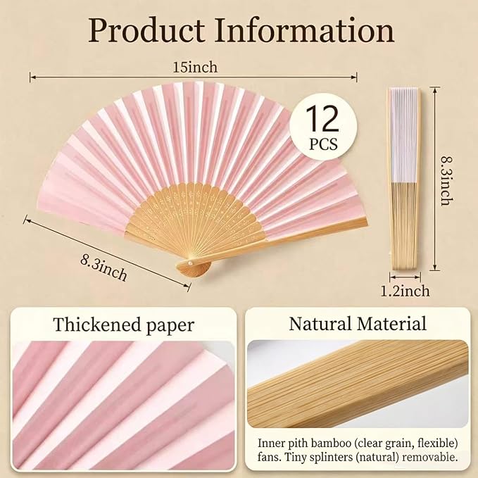 Paper Hand Fans, 8.3 Inch Foldable Handheld Fans - Image 3