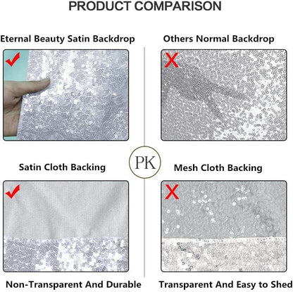 Eternal Beauty Silver Thick Sequin Backdrop, 10x10 Ft Glitter Background Curtains for Shimmer Photography Party Wedding Birthday Back Drop Decor