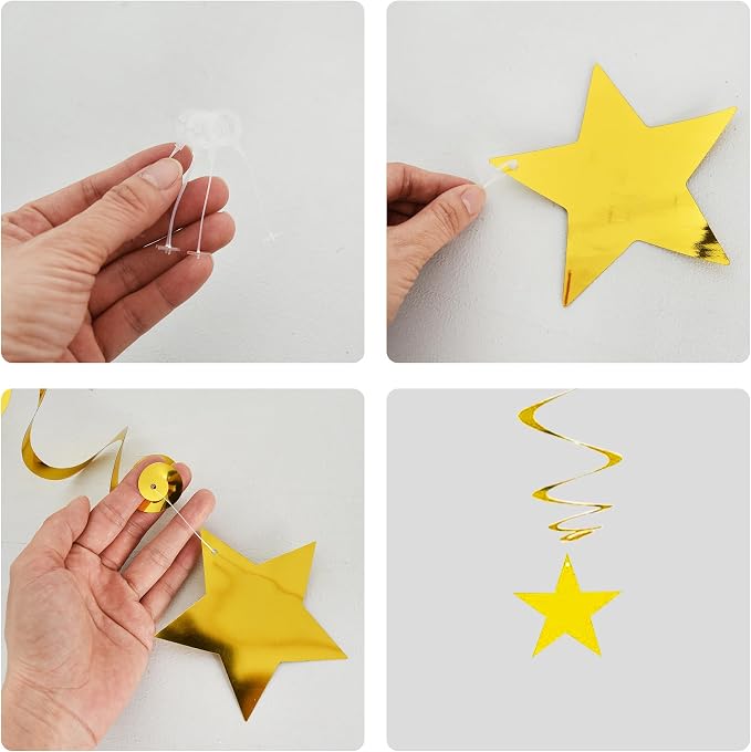 BEISHIDA Black Gold Silver Star Hanging Swirl Decorations, Graduation Birthday - Image 2
