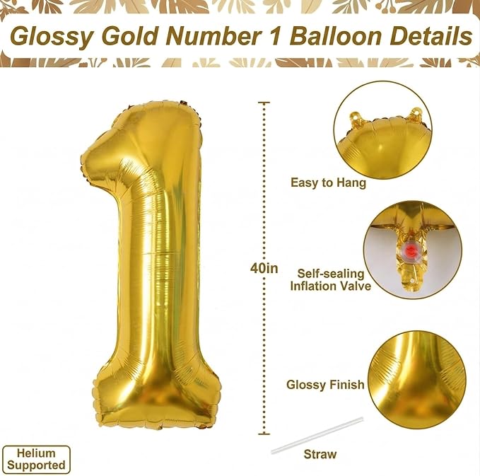 Gold Number 1 Balloon 40 Inch, Shiny Foil Decor - Image 4