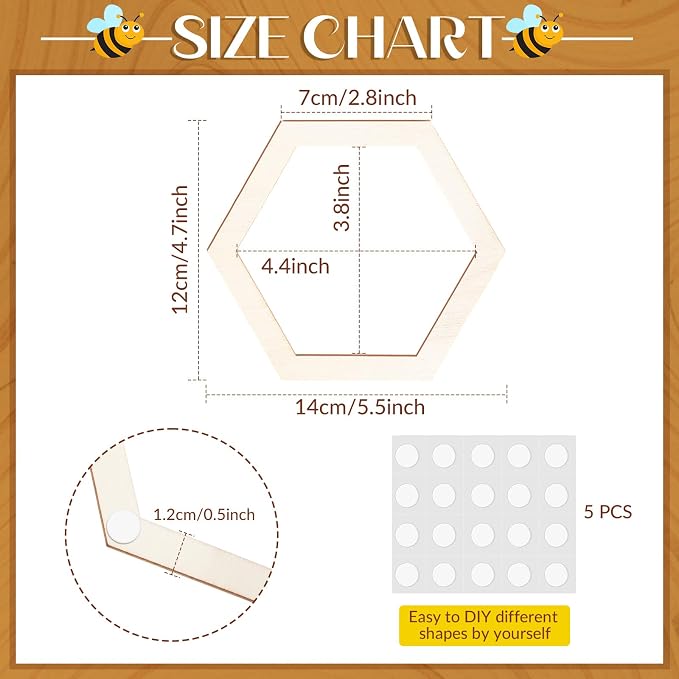 Gerrii 24 Pcs 4.7 Inch Honeycomb Decorations Unfinished Wooden Hexagon Wall - Image 2