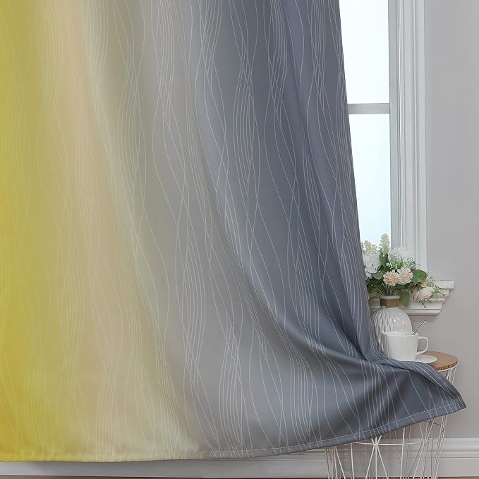 Yellow and Grey Blackout Curtains 54 Inch Length, Light Blocking Gradient Drapes - Image 6