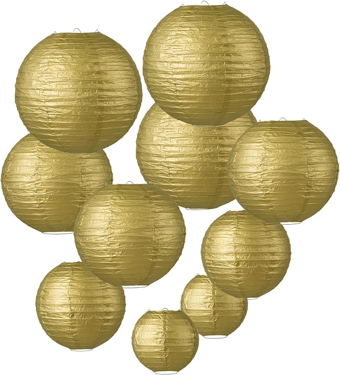 LIHAO 10 Pack Gold Paper Lanterns, 6/8/10/12 Inch, Graduation Party Decor | by LIHAO