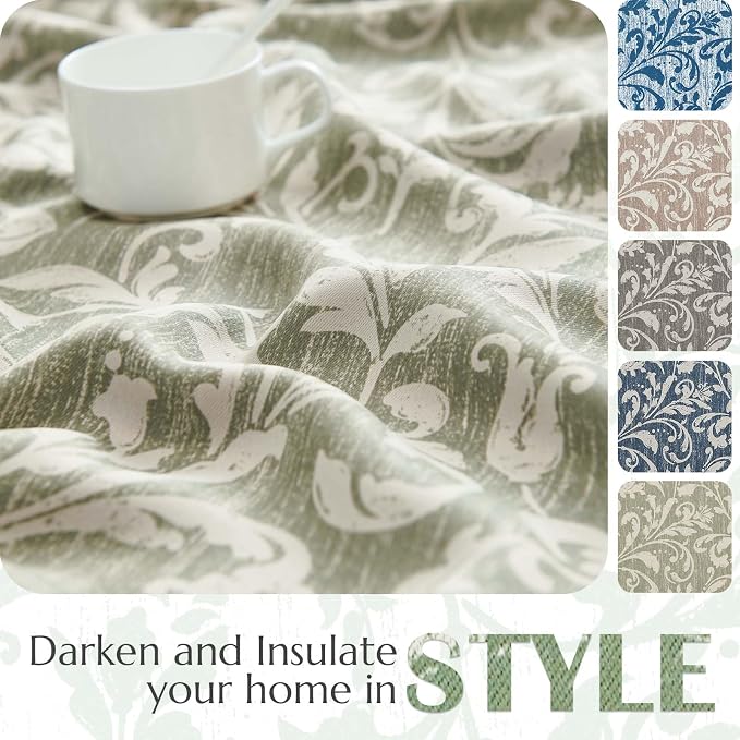 Green Floral 100% Blackout Curtains 84 Inch Vintage Grommet 2 Panels | Room - Image 5
