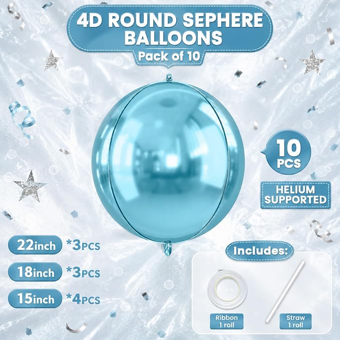 10Pcs Light Blue Round Foil Balloons, Metallic Light Blue Foil Baloon - Image 3