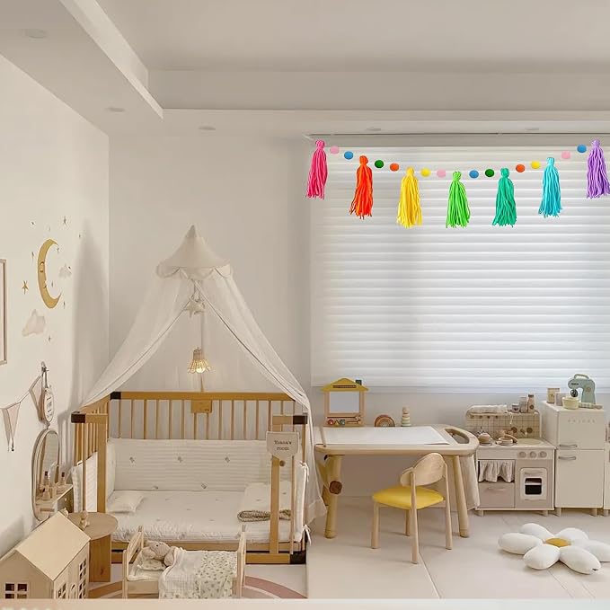 3Pcs Boho Tassel Garland 130cm/51in Long 12 Balls | Rainbow Felt Ball & Pom Pom - Image 6