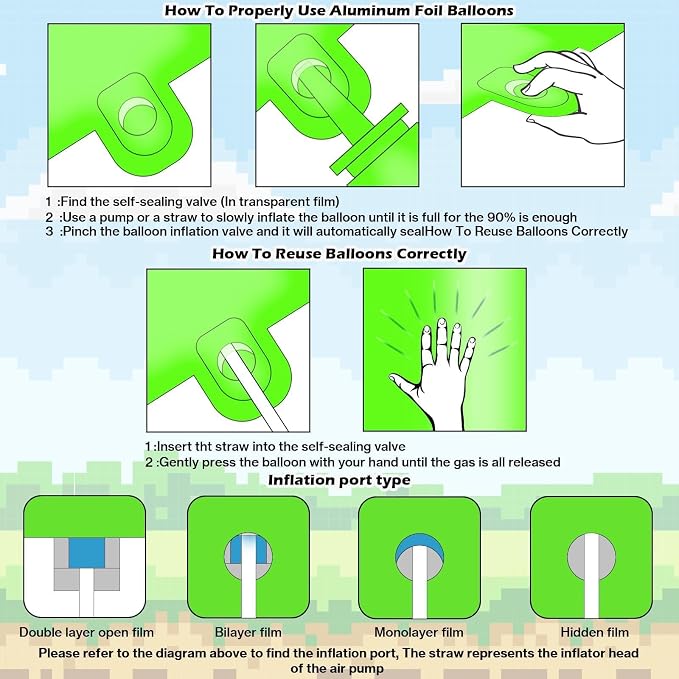 40 Inch Green Pixel Themed Number 6 Balloon Set Foil Balloon - Image 5