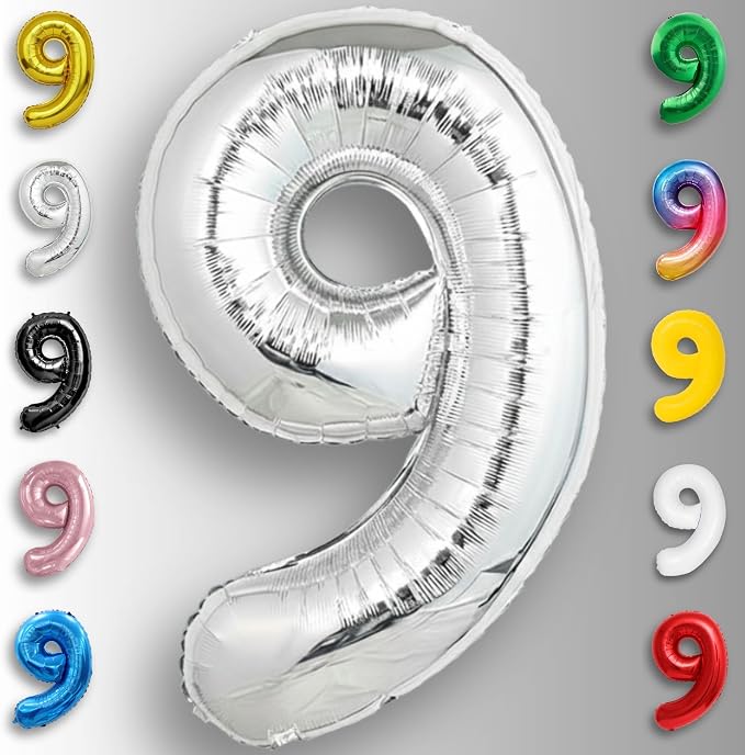 Silver Number Balloon 9 Mylar Foil Balloons 40 inch - Image 5
