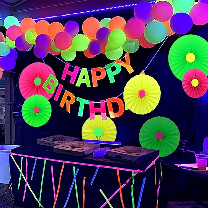 WELITTCON Neon 'Happy Birthday' Banner, UV Glow Party Supplies & Decorations - Image 2