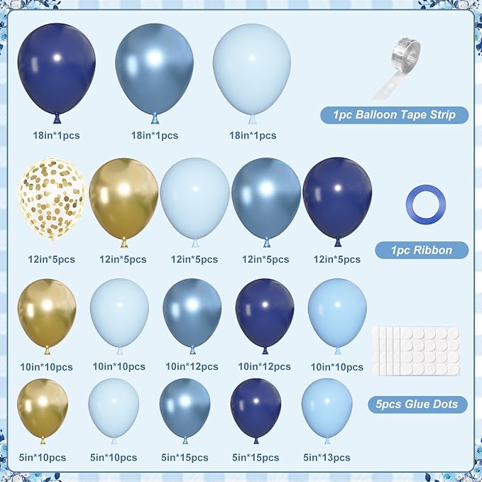 152Pcs Navy Blue Gold Balloons Garland Arch Kit Different Size | Pastel Light - Image 2