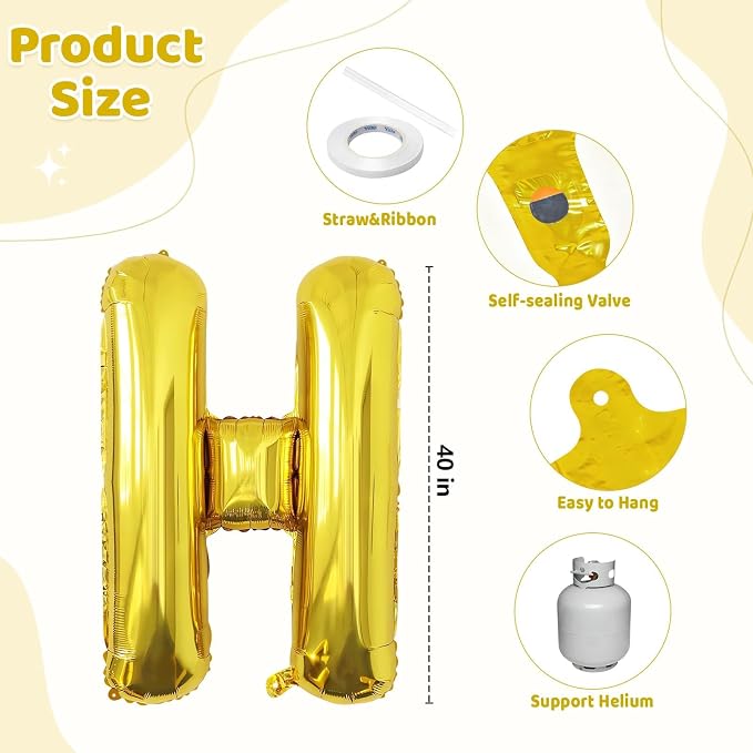 Gold HBD Balloons, HBD Foil Letter Balloon - Image 2