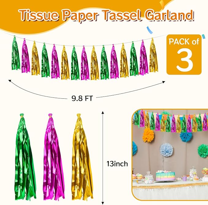 2 Pack Purple Gold Green Metallic Tassel Garland - Image 2