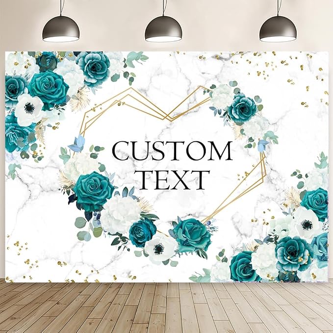 AIBIIN 10x7ft Custom Green Mr and Mrs Floral Backdrop Teal Wedding Photography by AIBIIN