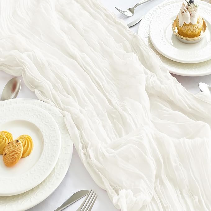 IVAPUPU 2 Pcs Cheesecloth Table Runner - 10ft Ivory White Summer Boho Gauze - Image 8