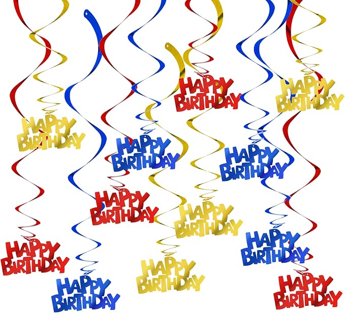 BEISHIDA 12 Pcs Happy Birthday Hanging Swirl Decorations, Pre-Strung Birthday by Beishida