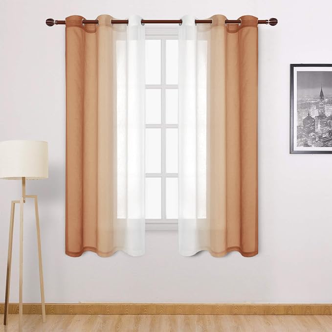 DWCN Autumn Faux Linen Ombre Sheer Curtains by DWCN