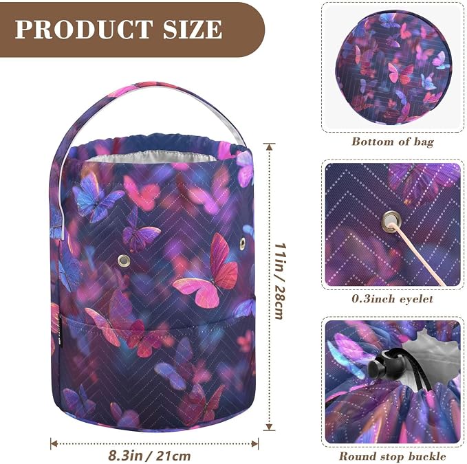 Purple Red Butterfly Yarn Bag Small Crochet Bag Drawstring Yarn Storage - Image 3