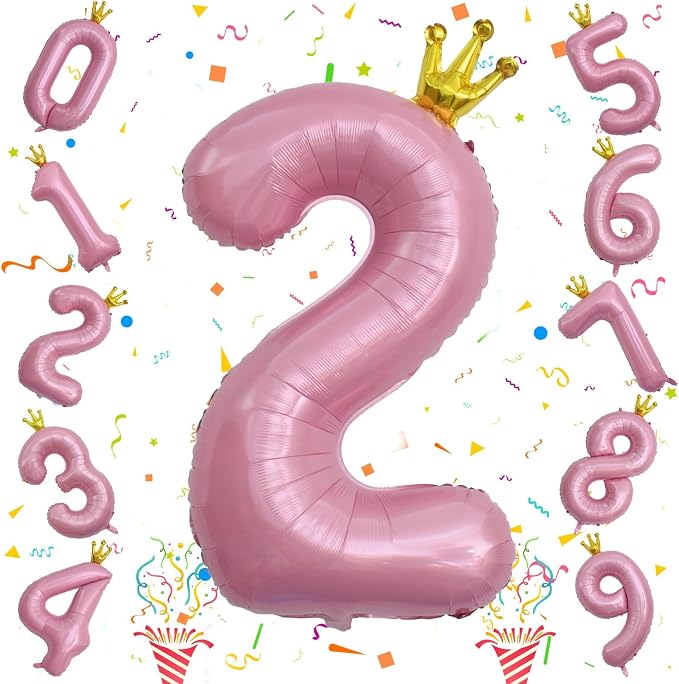 40 Inch 2nd Birthday Number Balloon, Pearl Pink Foil Giant Number Balloons 0-9 - Image 8