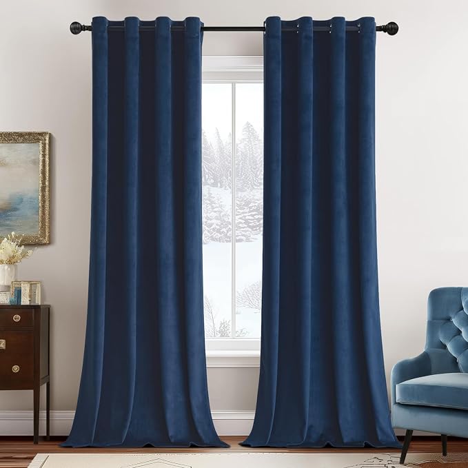 MIULEE Velvet Curtains Navy Blue 52 x 84 Inch Length Set of 2 | Grommet Drapes by MIULEE