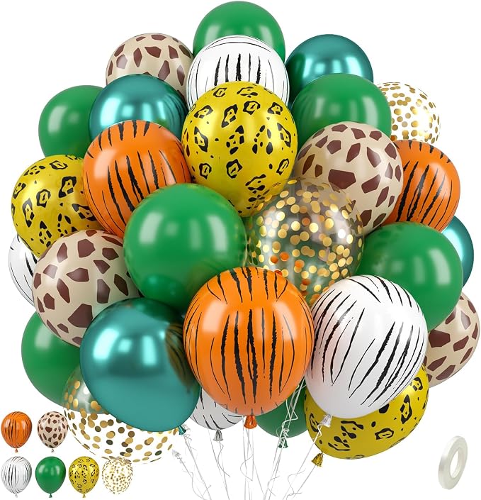 Jungle Safari Balloons, 12 Inch Dark Metallic Green Gold Confetti Deer Paw by Paready