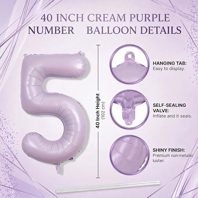 Cream Purple Number 15 Balloon 40 Inch, Foil Numeral - Image 4