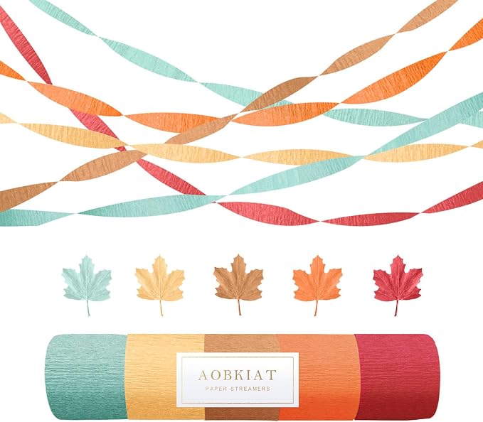 AOBKIAT Fall Colorful Streamers Party Decorations, 5 Rolls | Orange Brown by aobkiat