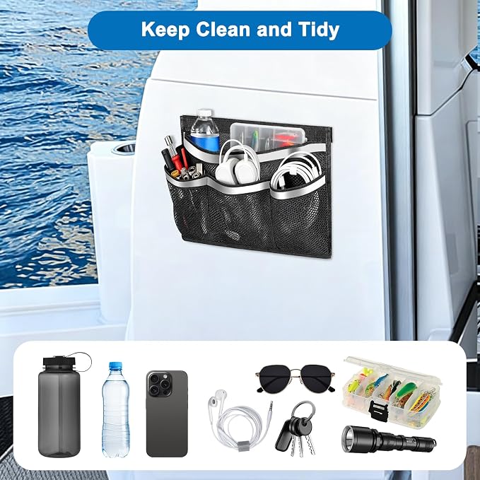 Linkstyle 3PCS Boat Storage Mesh Bag, Self Adhesive Marine Caddy Organizer - Image 3