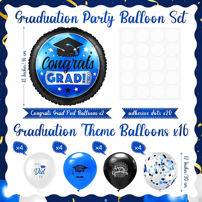 Kasyat 2 Set Blue and Black 2026 Graduation Table Centerpiece Balloon Stand Kit - Image 2
