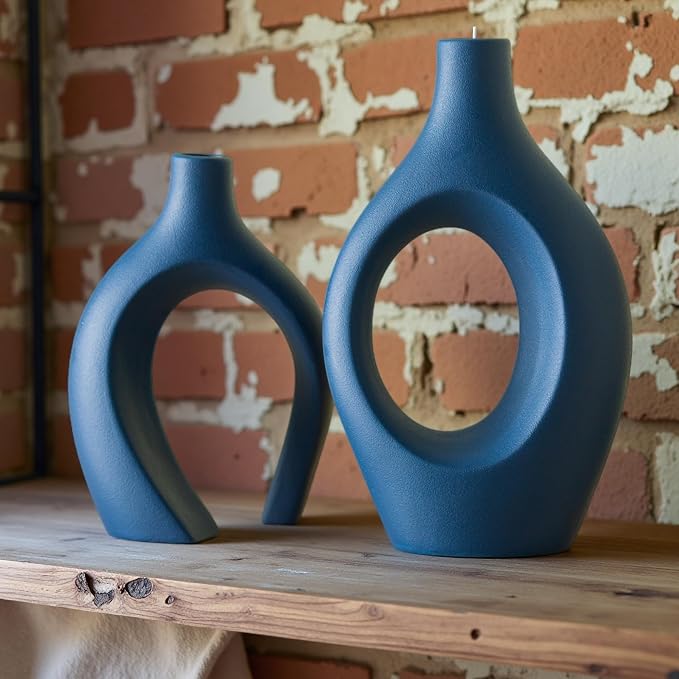 Lvases Blue Snuggle Hollow Ceramic Vase Minimalist Decorative Vases of 2 | 11 - Image 4
