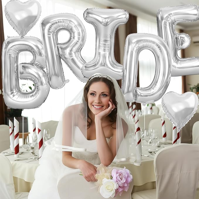 40inch Silver BRIDE Letter Balloons, Giant Silver Bride Foil Helium Balloon - Image 5