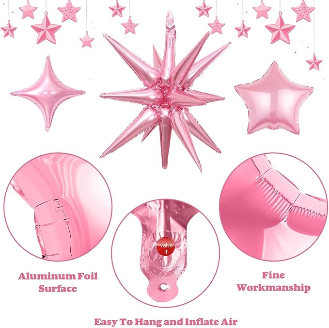 14pcs Pink Blue Star Balloons, Mixed Star Foil Balloon, 22Inch Explosion Stars - Image 5