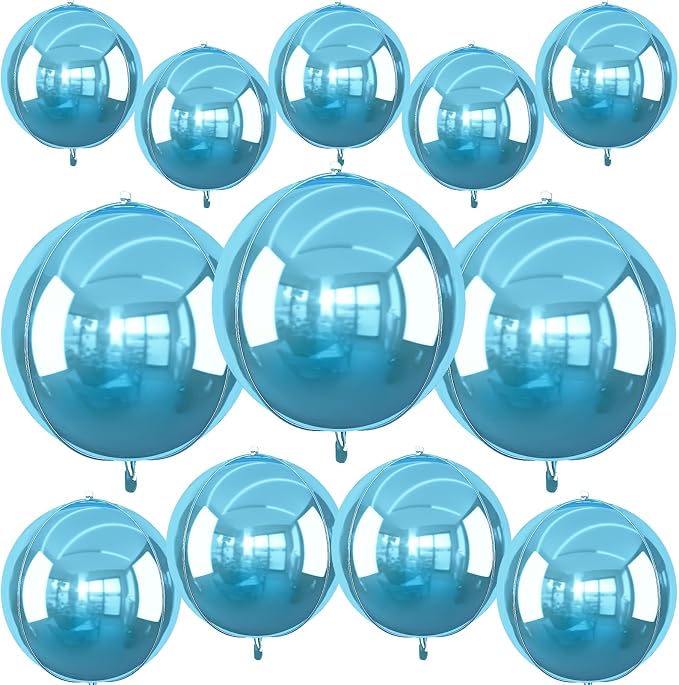 12Pcs Light Blue Round Foil Balloons, Metallic Pearl Blue Foil Balloon by vibzox