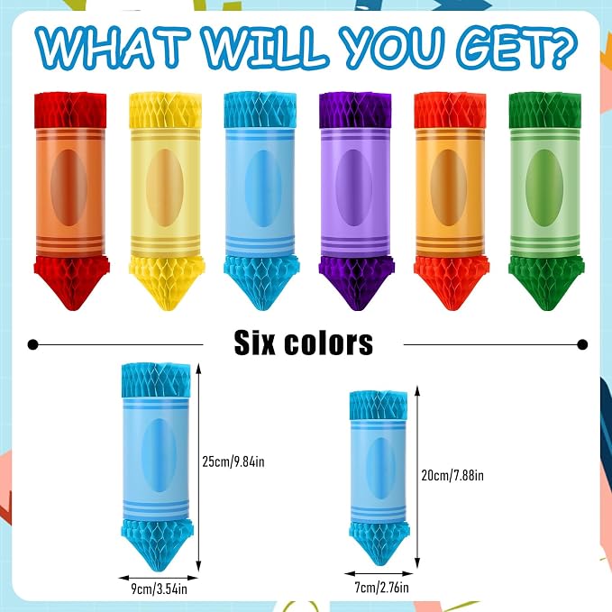 12 Pcs Crayon Pencil Hanging Honeycomb Classroom Decorations | Welcome Back to - Image 3
