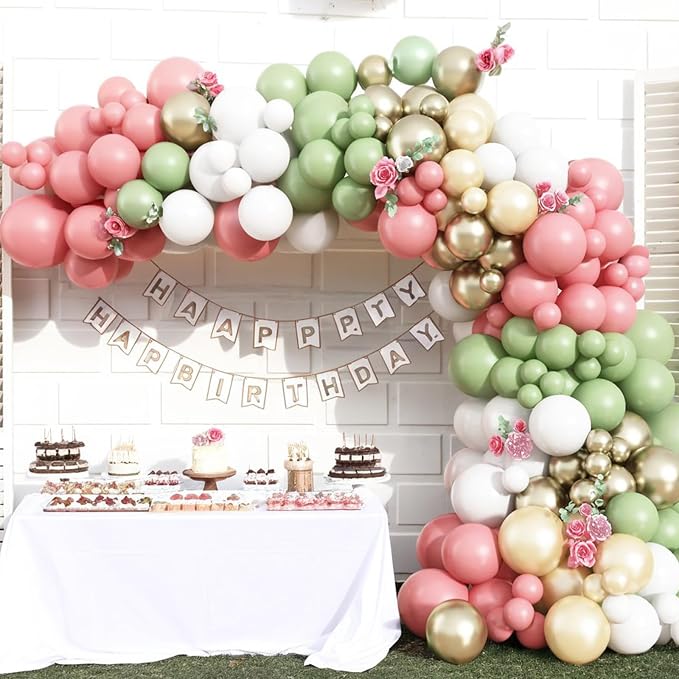 Pink and Green Balloon Arch Kit 127Pcs Sage Green Dusty Pink Gold Balloons - Image 6