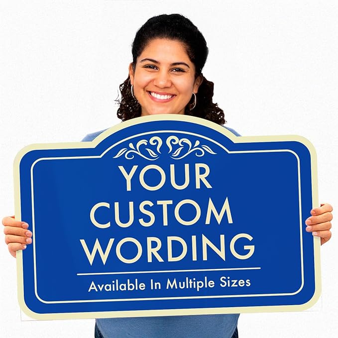 Custom Personalized Metal Aluminum Driveway Signs, Blue Steel 14x10 In, Waterproof Made In USA