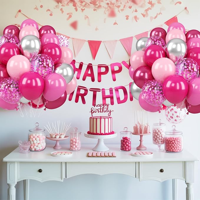 Paready Pink Balloons Set, 12 Inch Confetti Balloon Metallic Silver Party - Image 6