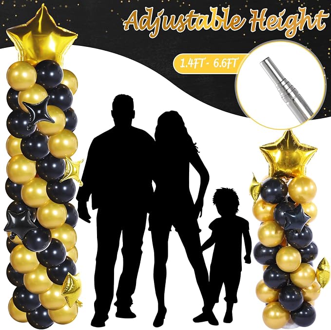Gejoy Black Gold Balloons Column Stand Kit Adjustable Tower Stand from 1.4 to - Image 5