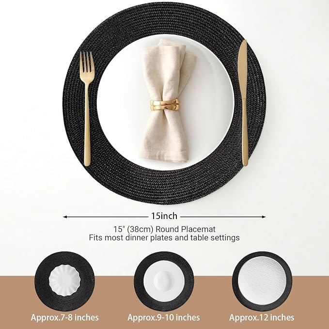 FunWheat Round Braided Placemats Set of 4 Table Mats - Image 2