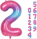 Gradient Blue Pink 2 Balloons, 40 Inch Giant Helium Foil Number 0-9 Rainbow 2th by Lingqiang