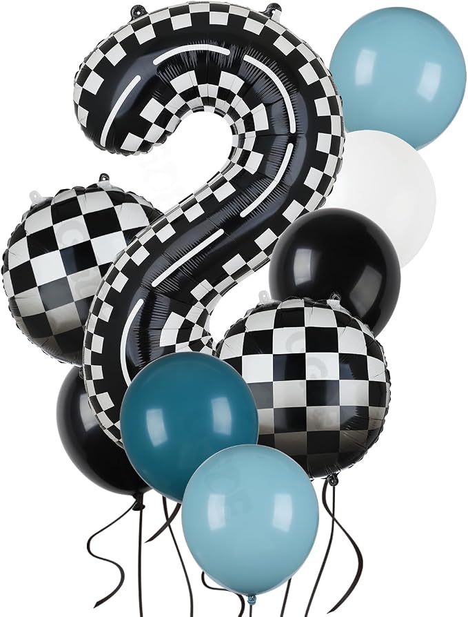 40 Inch Checkered Racetrack Number Balloon 2 Black and White 21 Pcs Kit | Race by GGDE