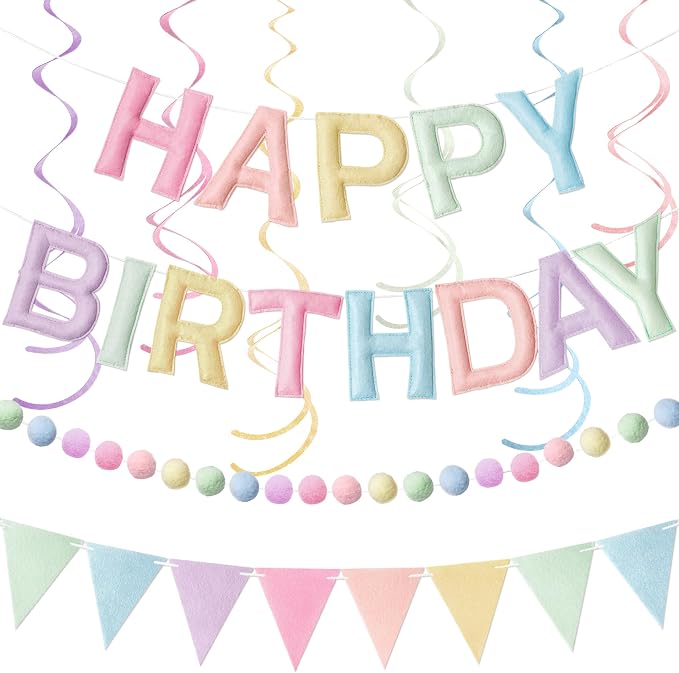 Kriyokiaa Pastel Happy Birthday Banner Set by Kriyokiaa