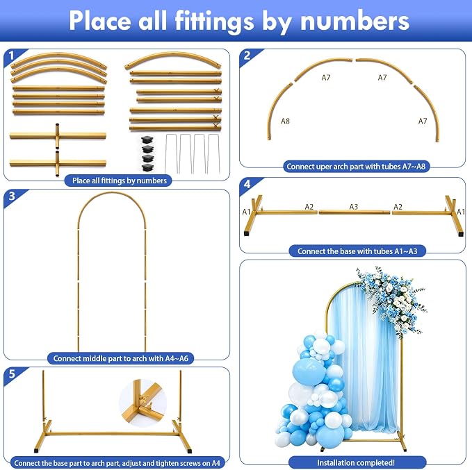 6.6FT Metal Arch Backdrop Stand, Wedding Arch Stand, Party & Birthday Decoration - Image 6