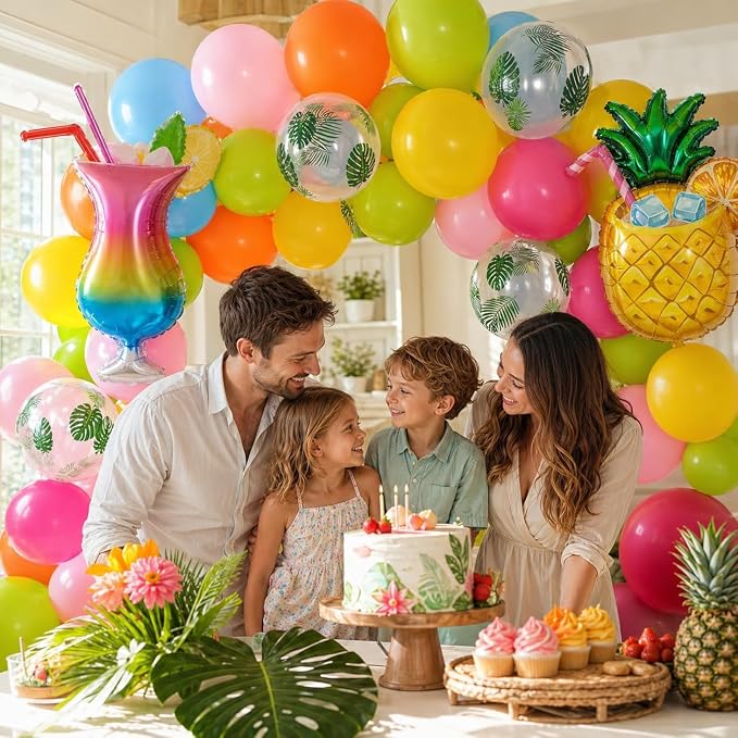 Tropical Balloons, 12 Inch Blue Hot Pink Yellow Orange Green Pink Balloons - Image 7