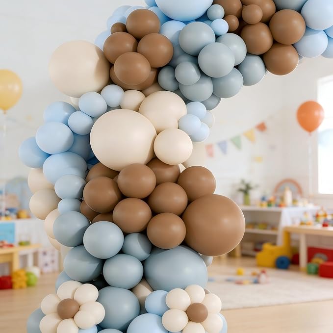 160Pcs Dusty Blue and Brown Balloon Garland Arch Kit Brown White Light Blue - Image 5